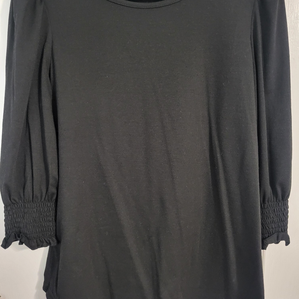 Black Long Sleeve Top with Smocked Cuffs